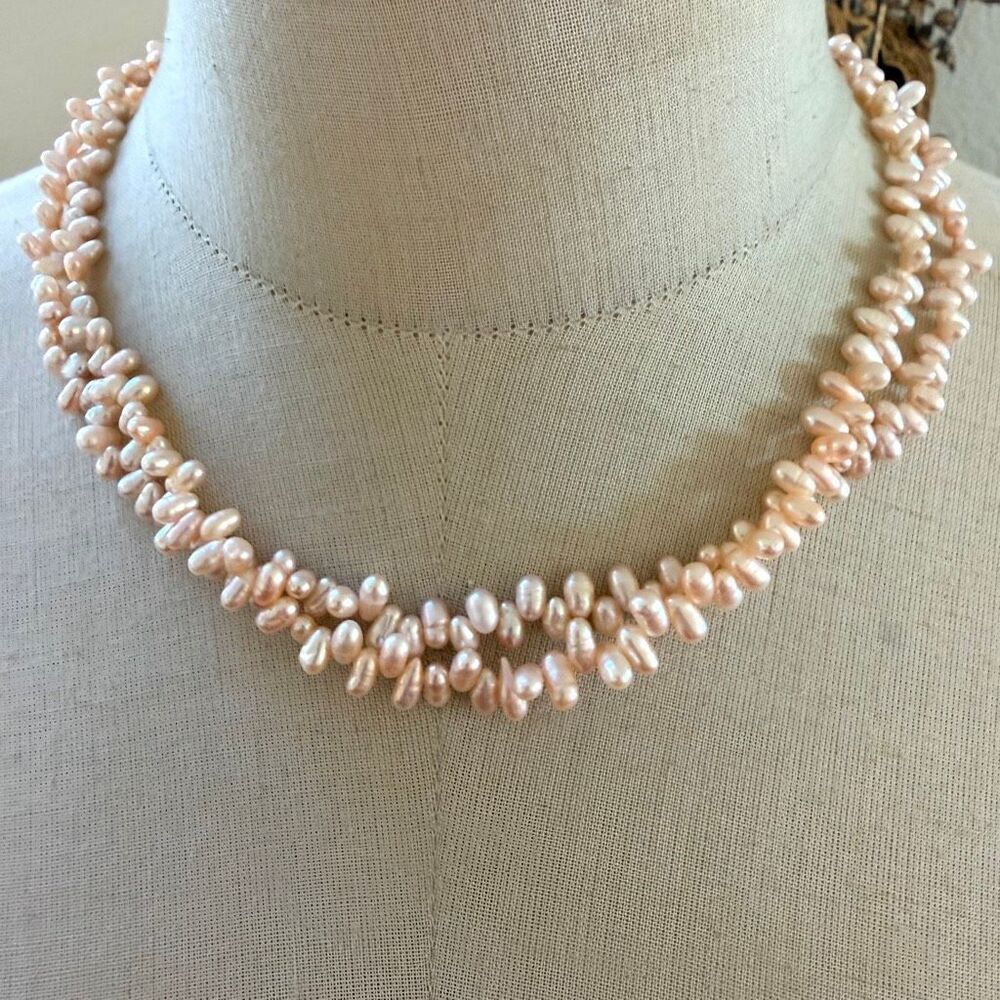 Vintage Blush Pink Freshwater Pearl Multi-Strand Necklace